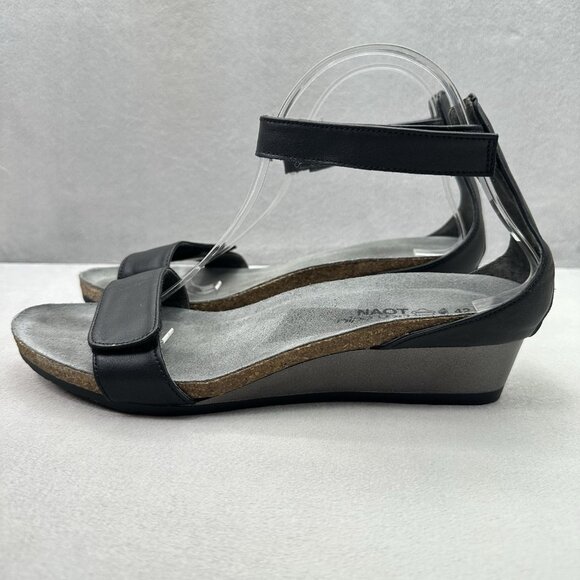 NAOT Pixie Womens Size 42 (US 11) Wedge Sandals Black Patent Leather Ankle Strap - Picture 3 of 9